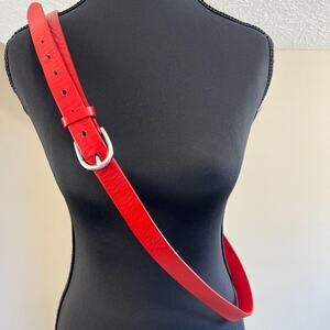 Lands End Red Genuine Leather Belt 2X Silver D-Ring Buckle 1 Inch Wide Skinny